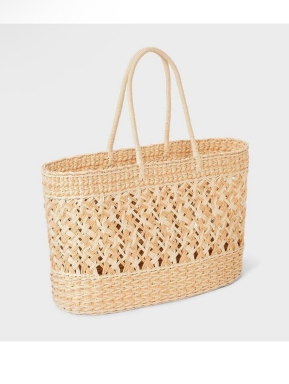 NWT! Shade & Shore, XL Straw Tote Handbag, Natural/Ivory, MSRP $35